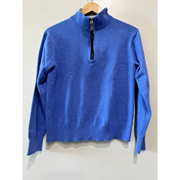 Orvis Sweater 100% Merino Wool Men's Quarter-Zip Blue Gray Contrast Collar Sz-L - Picture 1 of 8